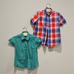 Tea Collection Teal and Gap Red and Blue  Plaid Button Down Shirts